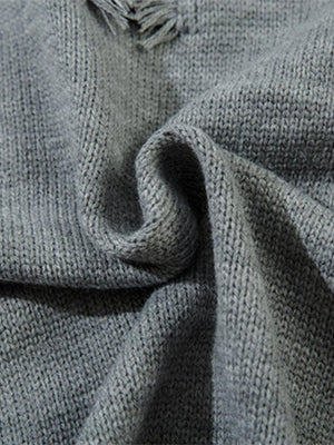 Distressed Strickpullover – Grau, Nahaufnahme der Stoffstruktur | XoKool