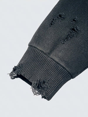 Distressed zip up hoodie – distressed cuff close-up | XoKool