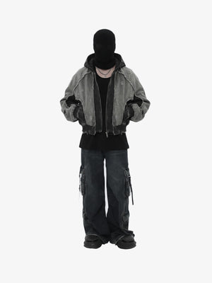 Distressed Cropped Kapuzenjacke in Washed Grey – am Model, Vorderansicht (Ganzkörper) | XoKool