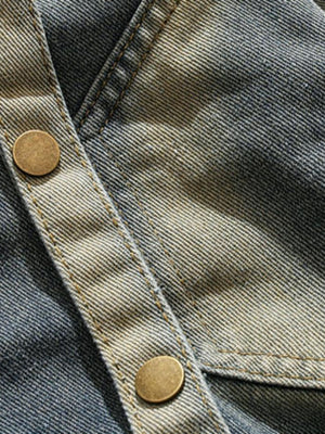 Distressed denim jacket – snap placket close-up | XoKool