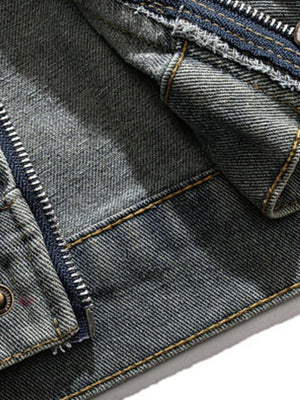 Distressed denim jacket – zip and pocket close-up | XoKool