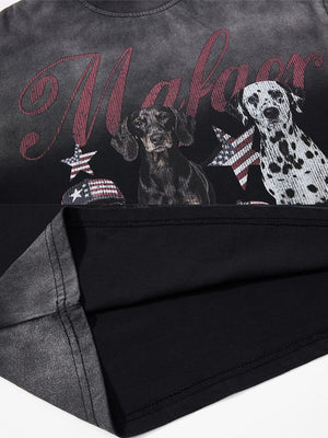 Dog long sleeve tee – dog print and hem close-up | XoKool