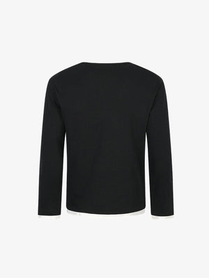 Doppellagiges Longsleeve mit Collage-Print – Schwarz, Rückseite flach | XoKool