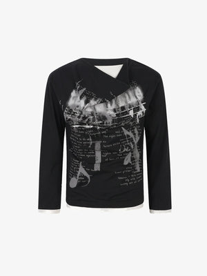Doppellagiges Longsleeve mit Collage-Print – Schwarz, Vorderseite flach | XoKool