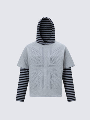 Double Layer Striped Sleeve Hoodie – Heather Grey, front view | XoKool
