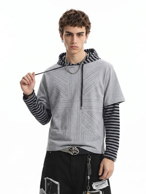 Layered striped hoodie – Heather Grey, on model | XoKool