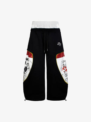 Double Waistband Patchwork Sweatpants – Black, front flat | XoKool