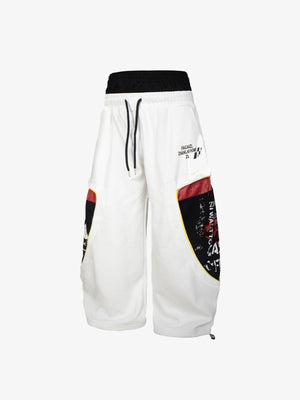 Double Waistband Patchwork Sweatpants – White, front flat | XoKool