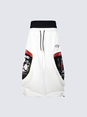 Double Waistband Patchwork Sweatpants – White, front flat | XoKool