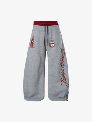 Double Waistband Sweatpants with Lion Graphic – Grey, front flat | XoKool
