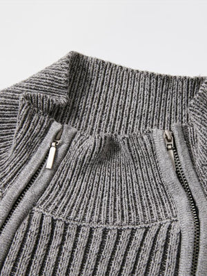 Double Zip Ribbed Mock Neck Sweater – double zip collar close-up | XoKool