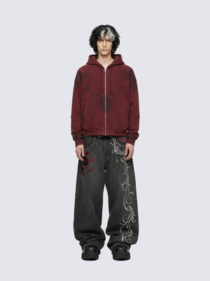 Dragon Embroidered Black Baggy Jeans – on model, front | XoKool