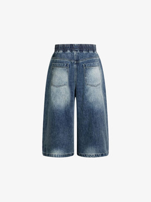 Drawstring Long Jorts with Curved Knee Panels – Blue, back flat lay | XoKool