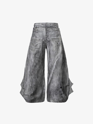 Drawstring wide leg jeans – Washed Grey, back flat | XoKool