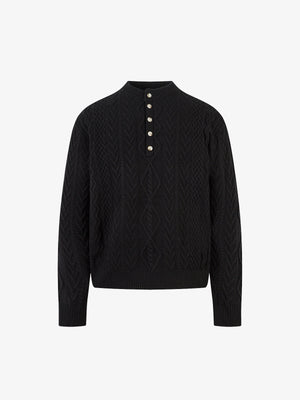 Vintage Diamond Knit Half Placket Sweater - thumbnail 2