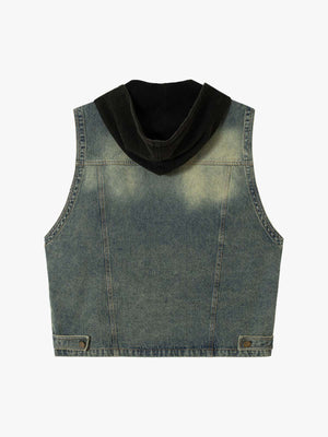 Functional Multi-Pocket Hooded Denim Vest - thumbnail 4