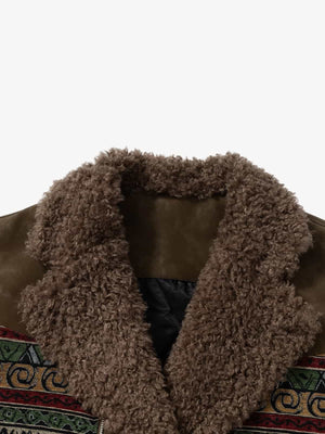 Vintage Leather and Sherpa Patchwork Webbing Cotton Jacket - thumbnail 13