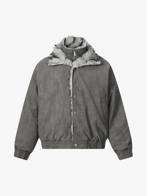 Vintage Dual-layer Collar Fleece-lined Zipper Jacket - thumbnail 1