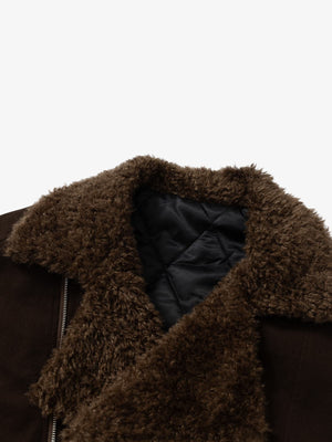 Street Punk Oblique Zipper Lambswool Collar Quilted Jacket - thumbnail 13