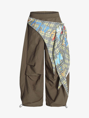 Contrast Graffiti Plaid Decorative Patchwork Loose Casual Pant - thumbnail 2