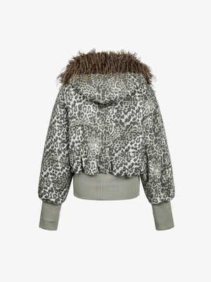 Retro Cheetah Fur Collar Cotton Jacket - thumbnail 7