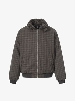Retro Plaid Fur Collar Warm Padded Jacket - thumbnail 2