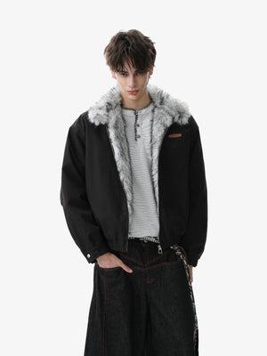 Vintage Stand Collar Fur Lined Bomber Jacket - thumbnail 5