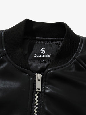 Street Motorcycle Stand Collar Leather Padded Jacket - thumbnail 4