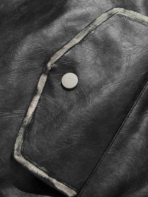 Retro Distressed Washed PU Leather Cotton Jacket - thumbnail 8