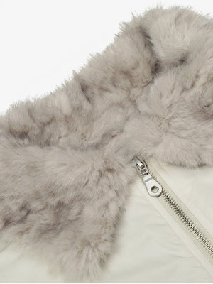 Faux Fur Collar Zipper Padded Bomber Jacket - thumbnail 14