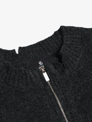 Vintage Knitted Distressed Raw Hem Half Zip Pullover Sweater - thumbnail 5