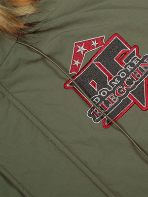 Retro Badge Embroidered Fur Collar Bomber Jacket - thumbnail 8