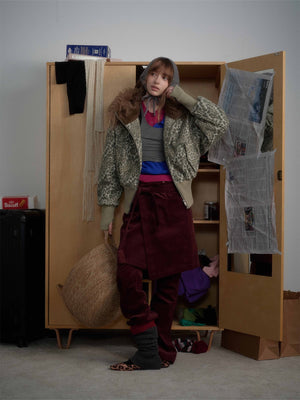 Retro Cheetah Fur Collar Cotton Jacket - thumbnail 4