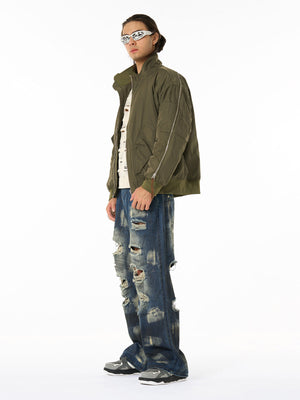 Retro Street Hip-Hop Zipper Design Bomber Jacket - thumbnail 8