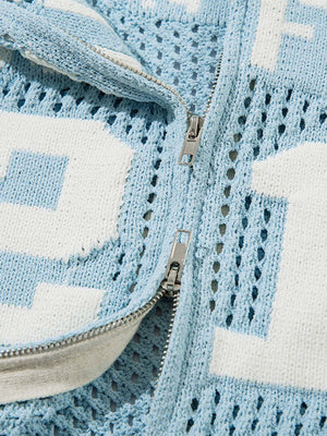 Hollow Knit Sports Zipper Racing Jacket - thumbnail 5
