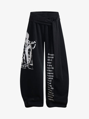 Dark Street Character Print Waist Strap Detail Barrel Pants - thumbnail 1