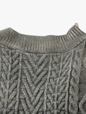 Cable Knit Cardigan Damaged Dirty Dyed Sweater - thumbnail 11