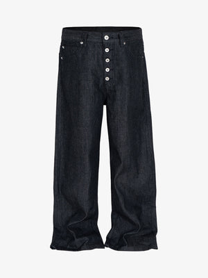 Raw Denim Baggy Jeans with Button Fly – Front flat | XoKool
