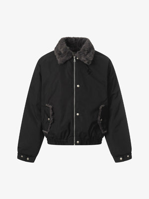 Faux Fur Collar Zipper Padded Bomber Jacket - thumbnail 2