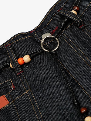Black Barrel Jeans with Beaded Cord – ring and beads close-up | XoKool