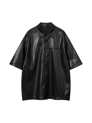 Cleanfit Short-Sleeve PU Leather Shirt - thumbnail 1