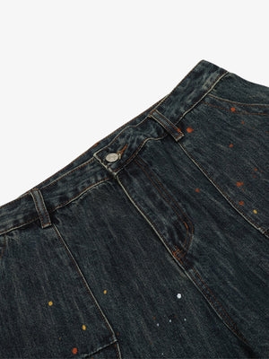 Dark Wash Barrel Jeans mit Farbspritzern – Bund Nahaufnahme | XoKool