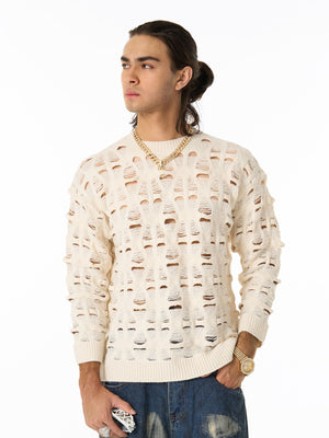 Ripped Openwork Crewneck Sweater - thumbnail 3