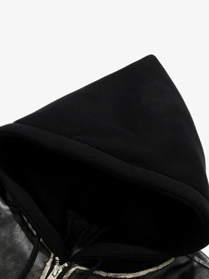 Retro Distressed Washed PU Leather Cotton Jacket - thumbnail 7