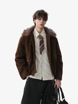 Vintage Drawstring Design Fur Collar Padded Jacket - thumbnail 5