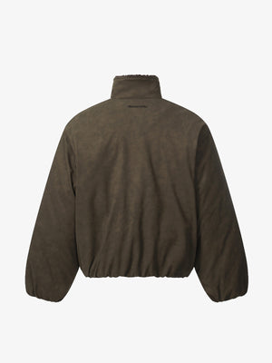 Vintage Zipper Pocket Design Sherpa Lined Collar Padded Jacket - thumbnail 2