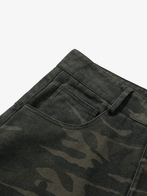 Vintage Camouflage Print Multi-Pocket Cargo Barrel Pants - thumbnail 6