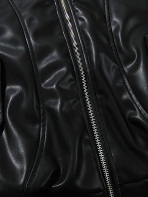 Street Motorcycle Stand Collar Leather Padded Jacket - thumbnail 3