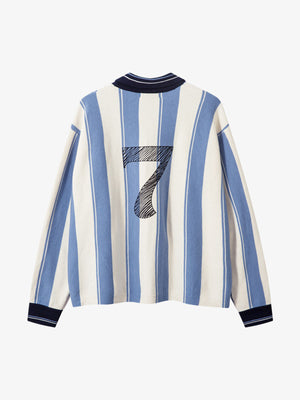 Retro Striped Polo Collar Sports Jersey Knit Sweater - thumbnail 3
