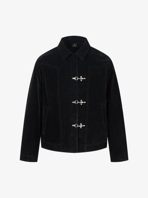 Retro Unique Metal Button Suede Lapel Bomber Jacket - thumbnail 1